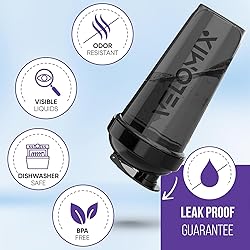 VELOMIX -2 Pack- 28 oz Protein Shaker Bottles for