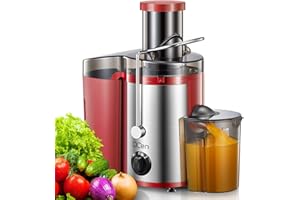 Qcen Juicer Machine, 500W Centrifugal Juicer Extractor with Wide Mouth 3” Feed Chute for Fruit Vegetable, Easy to Clean, Stainless Steel, BPA-free (Red)