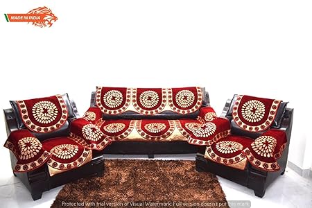 A.P Handloom Maroon Sofa Cover with ARM Set of 12PC(3+1+1) USE Both Side