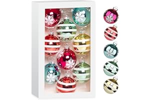 Amooca Christmas Colorful Glass Balls Decoration Festival Party Home Decors Holiday Xmas Tree Hanging Ornaments Set 9pc 2.65in Colorful Stripes & Flowers