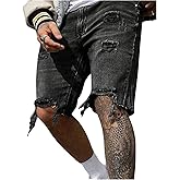 SOLY HUX Men's Ripped Jean Shorts Streetwear Distressed Straight Leg Summer Denim Shorts