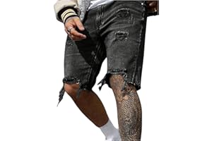 SOLY HUX Men's Ripped Jean Shorts Streetwear Distressed Straight Leg Summer Denim Shorts
