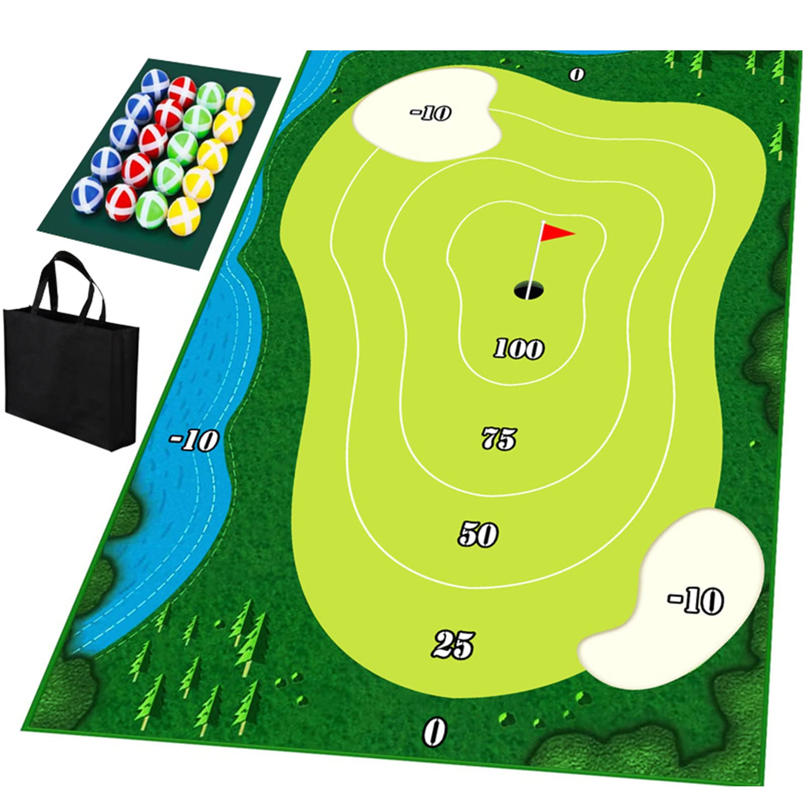 Portable Indoor/Outdoor Golf Game Set with Chipping Golf Play Mat, Hitting Mats, and Golf Training Aid Equipment for Home Backyard Practice - Includes 16 Golf Balls,D style