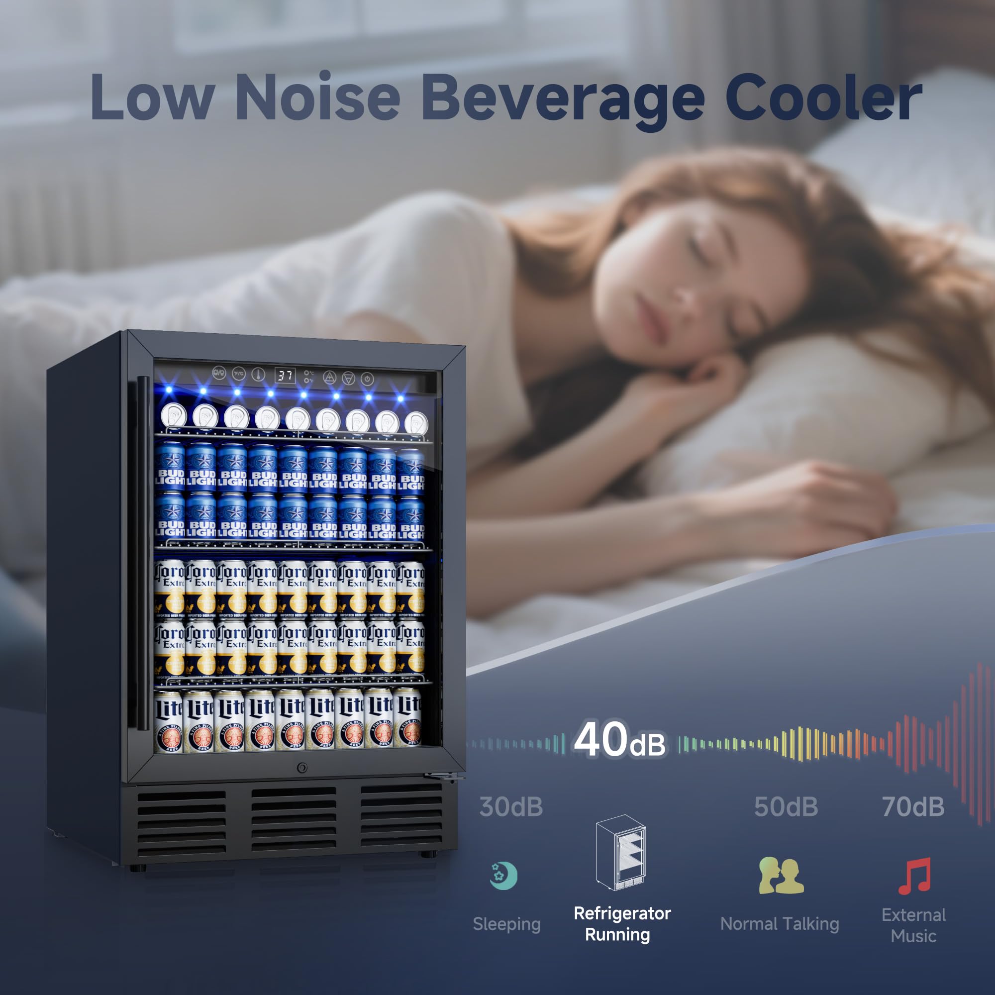 ICEVIVAL Refrigerador de bebidas de 24 pulgadas, 180 latas refrigerador de bebidas debajo del mostrador con puerta de vidrio, luz LED, refrigerador de cerveza incorporado o independiente para refrescos, agua, vino - hogar, bar u oficina