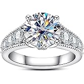 AnuClub Halo Moissanite Engagement Rings 3.8-4.75cttw(3ct Center Stone) D Color VVS1 925 Sterling Silver Vintage Anniversary Wedding Promise Rings for Women with Certificate
