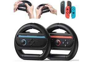 Kinwin Steering Wheel for Nintendo Switch 2 & Switch 1 & Switch OLED Joycon, Racing Wheel Controller Grip for Mario Kart World & Mario Kart 8 Deluxe, NS2 Anti-Slip Grip Holder Accessories(Black x2)