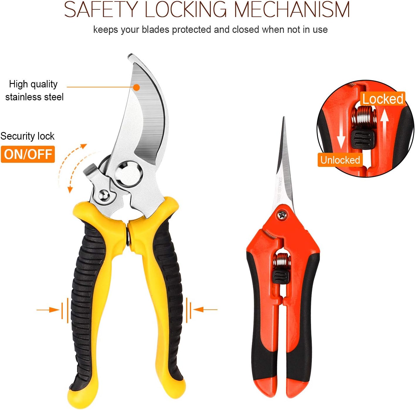 3 Pack Garden Pruning Shears Stainless Steel Blades Handheld Pruners Set with Gardening Gloves: Home Improvement