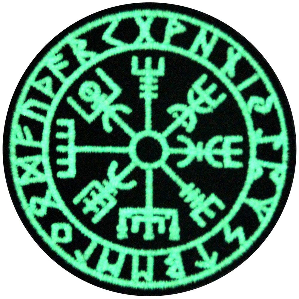 EmbTao Glow in Dark Vegvisir Viking Compass Norse Rune Morale Tactical Embroidered Applique Fastener Hook&Loop Patch