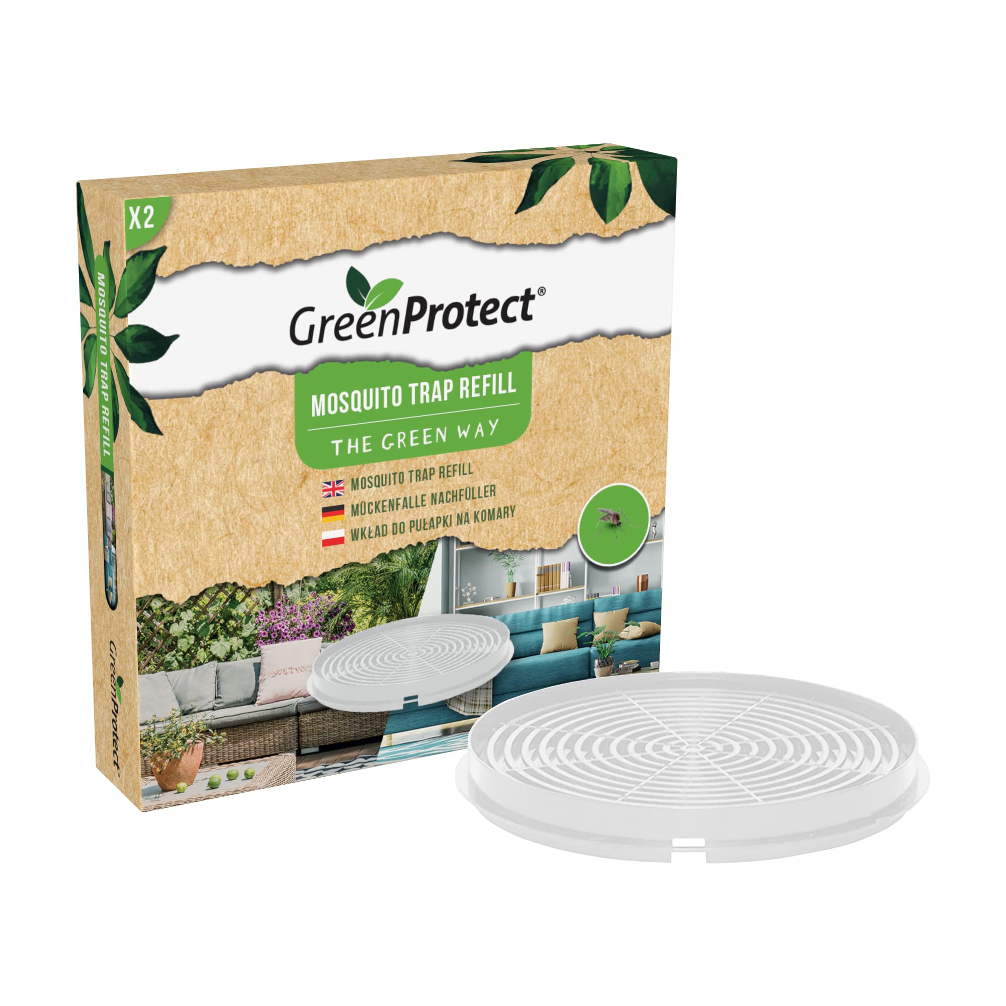 Green Protect Mosquito Trap Refill - Insect Trap - for Bedroom, Kitchen, Office, Home - Easy to Use - Portable - Pack of 2