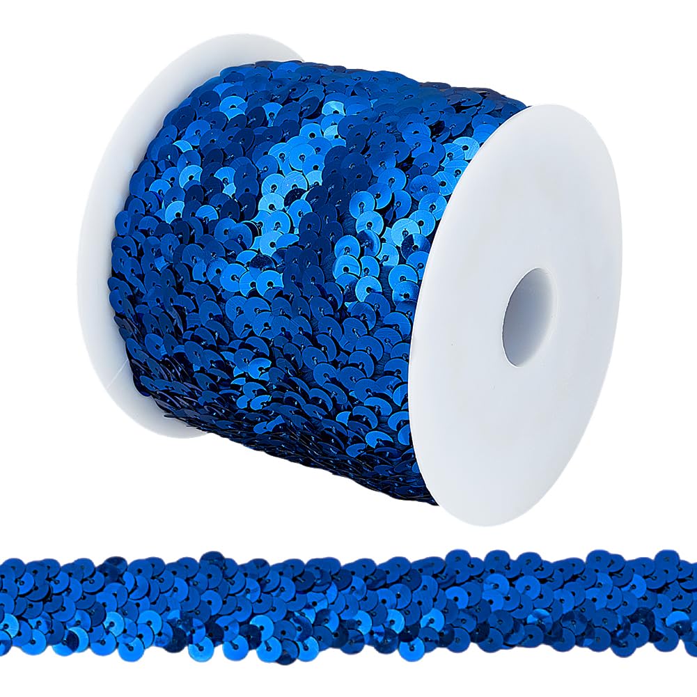 OLYCRAFT 10M Elastic Sequin Trim Metallic Stretch Sequin Trim 3-Row Fabric Sequins Ribbon Trim for Dress Embellish and Headband - Blue