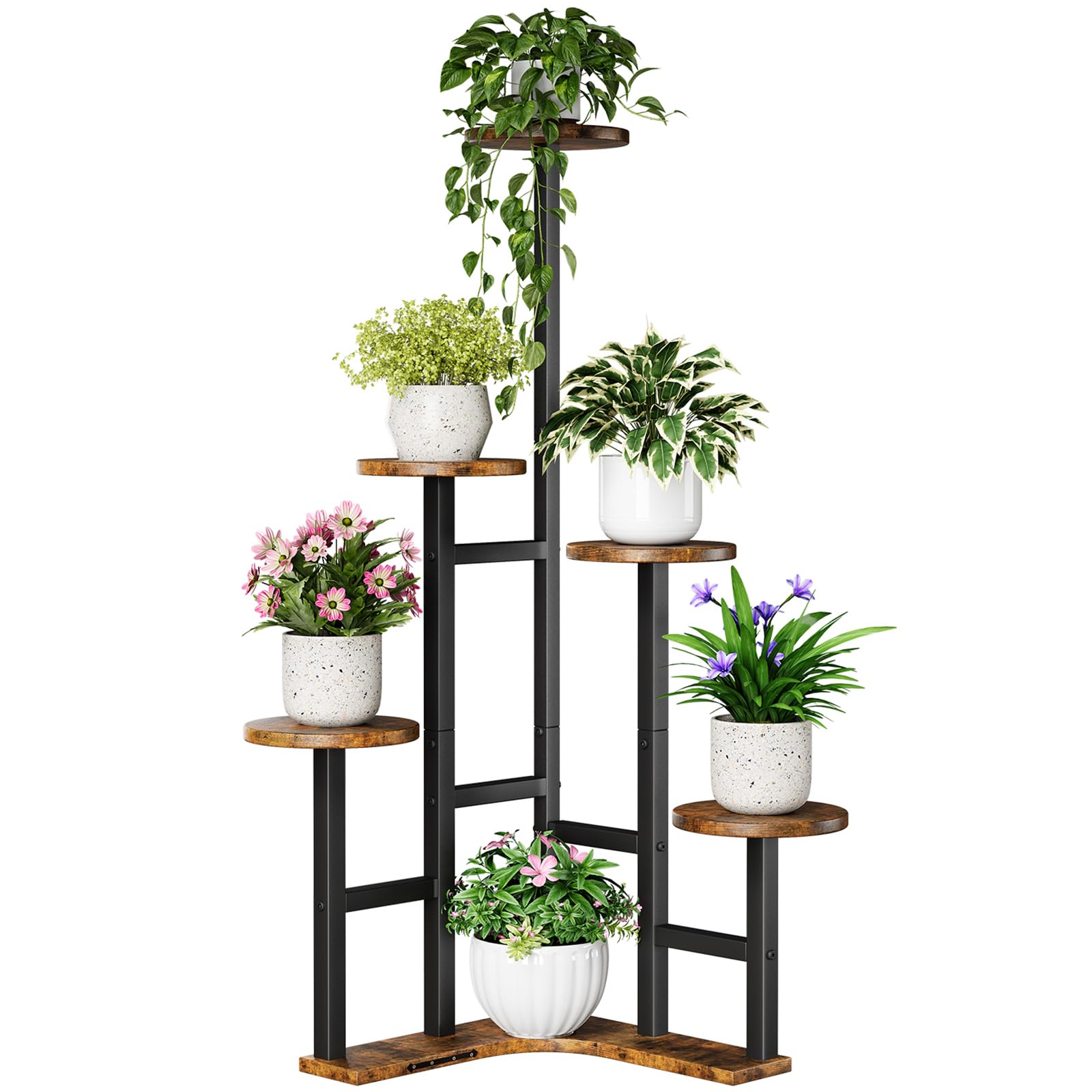 Photo 1 of Yzosvki Corner Plant Stand Indoor, 6 Tiered Corner Plant Shelf Flower Stand for Multiple Plants, Plant Shelves Organizer Rack for Living Room, Balcony, Patio, Garden, Round Rustic Brown