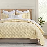 HORIMOTE HOME Quilt Twin Size Light Yellow, Lightweight Quilt for Summer Ultra-Soft Microfiber Modern Style Quilted Clouds Pattern Bedspread Quit Set 2 Pieces (1 Quilt and 1 Pillow Sham)