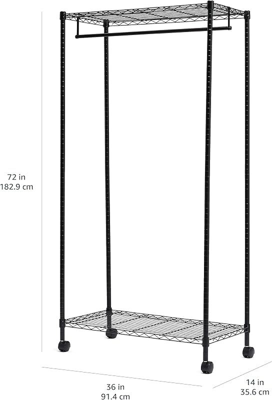 Cabide de roupa com prateleiras superiores e inferiores, preto, 91 x 45,6 x 180,2 cm — foto 5 de 5