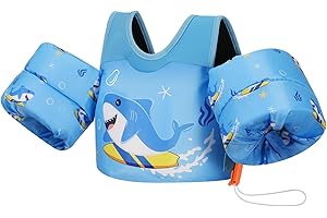 MoKo Toddler Swim Vest for Kids 13-30/20-50/22-66lbs, Swim Arm Floaties Cartoon Swimming Water Wings Pool Float Vests Sleeves Shoulder Straps Arm Band for Children Learn to Swim