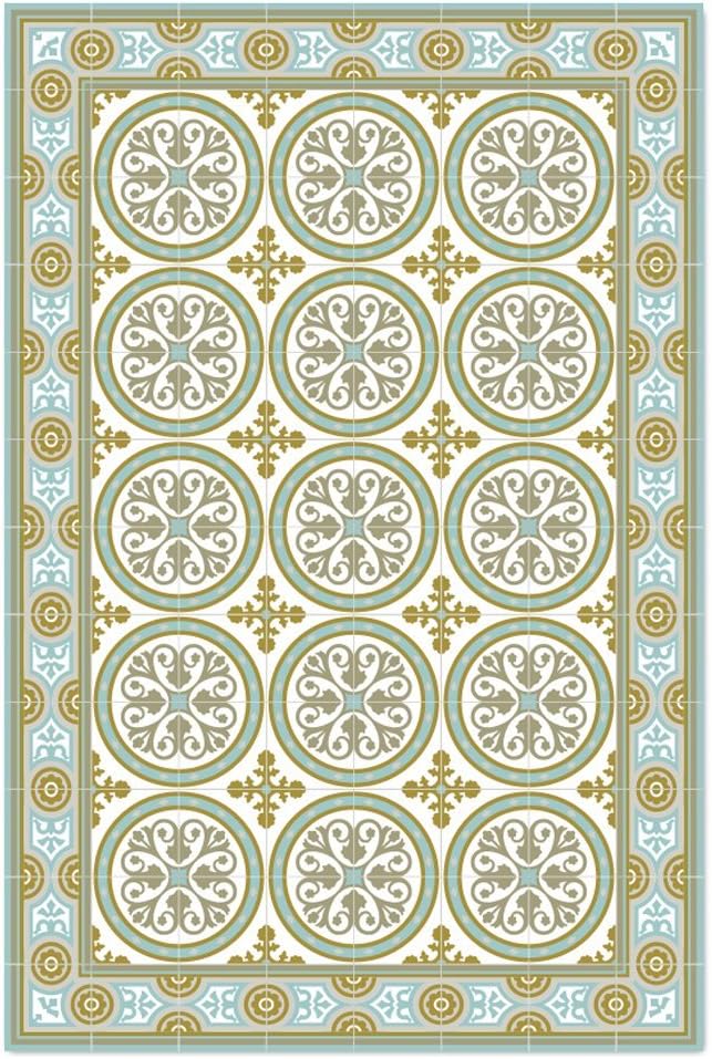 Turquoise And Ocher Kitchen vinyl mat Carpet Tiles Pattern Decorative linoleum rug 812 - 60*90 cm