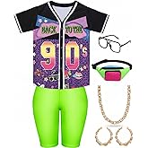 Foaincore 7 Pcs 80s 90s Outfit for Women Hip Hop Costume Kit Costume Rapper Accessories Baseball Jersey Fanny Pack Yoga Pants