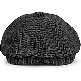 Newsboy Cap for Men Herringbone Tweed Wool Blend Vintage Flat Cabbie Cap