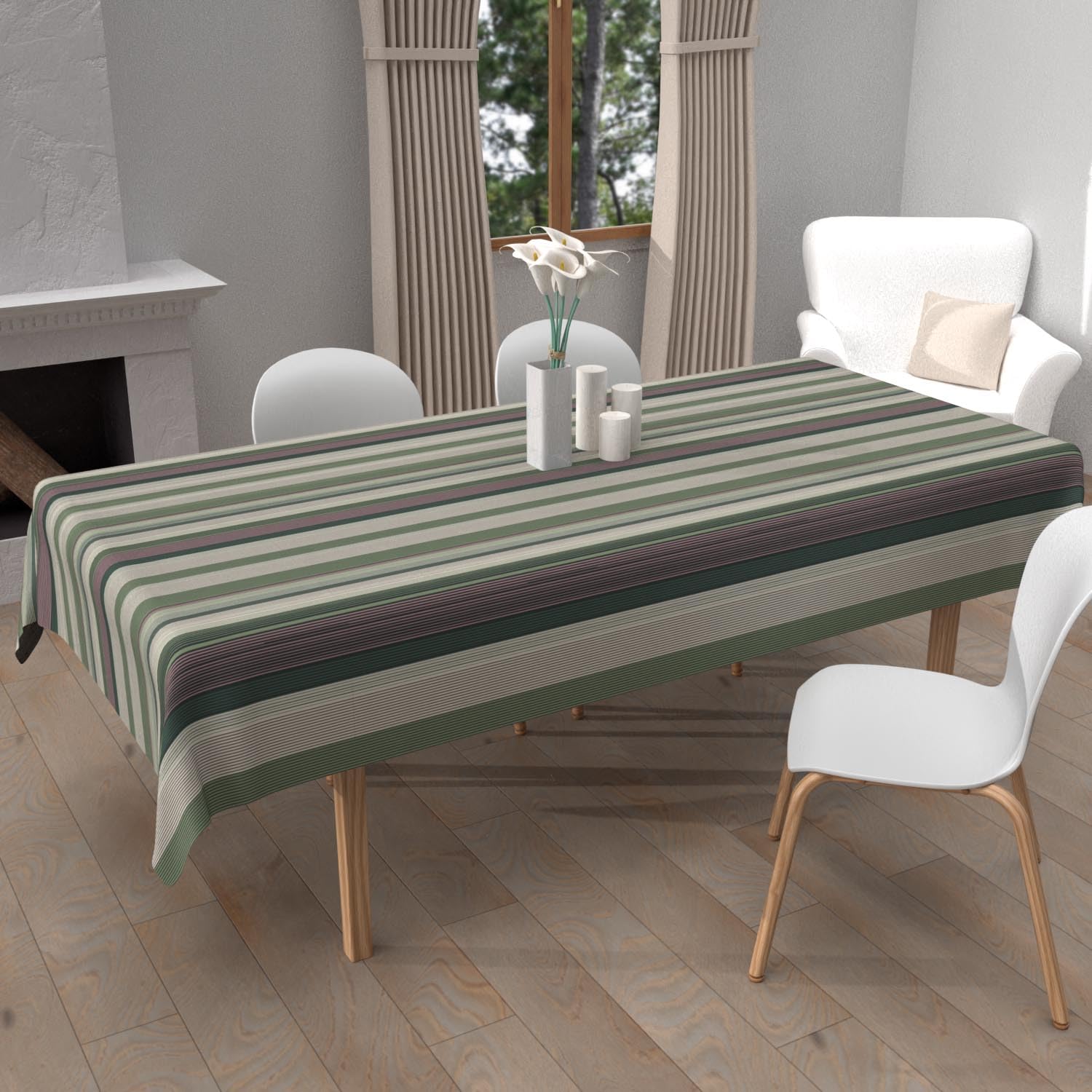 Soleil d'ocre Bayaderes Printed Tablecloth Rectangular Stain-Resistant 140 x 300 cm Khaki