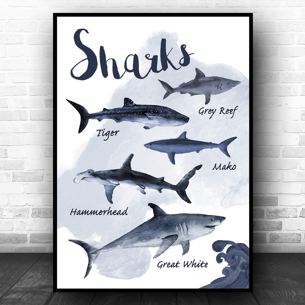 Types of Shark Children's Nursery Kids Wall Art Print