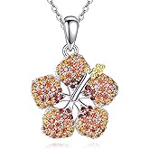YAFEINI Hibiscus Necklace Sterling Silver Flower Pendant Hibiscus Jewelry for Women Mom