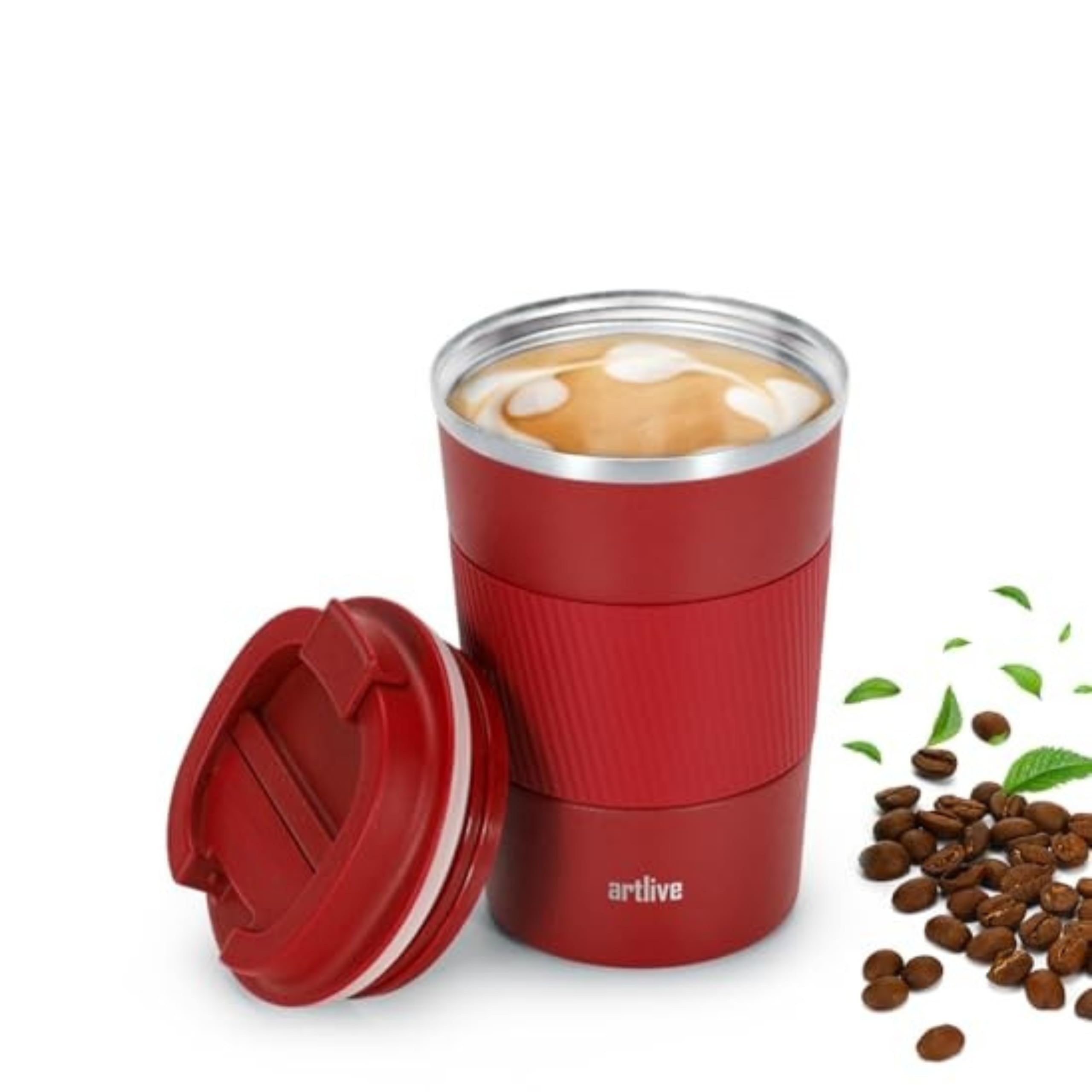 Artlive Coffee Cup, Reusable, Insulated & Double Wall Travel Mug - Travel Cup Thermal Stainless Steel Eco-Friendly with Lid - Hot & Cold Coffee Mug (RedGrip, 380ml) — image 1