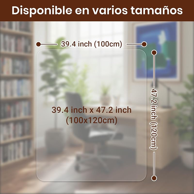 Protetor de chão para cadeira de rodas com rodas, tapete transparente de alta clareza 100 x 120 cm - 01, tapete de PVC liso para escritório, parquet, secretária ou jogos, anti-riscos e durável