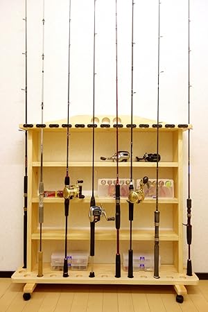 Amazon 家具職人の作ったロッドスタンド Rs 23 1ピース用 標準穴 17本用 キャスター付 ヒノキ材使用 家具職人の作った ロッドスタンド ロッドスタンド