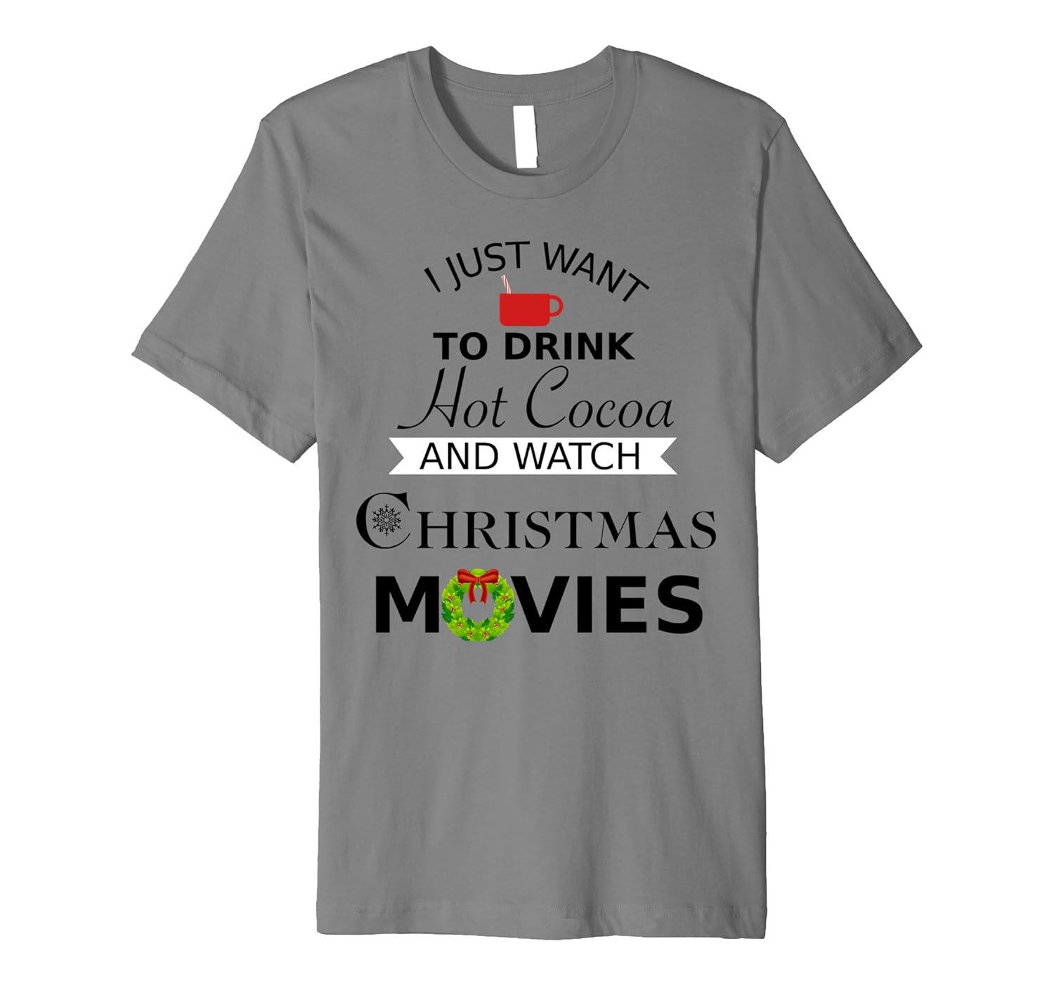 Cute Christmas T-Shirt with Hot Cocoa and Movies Black Font-Rose