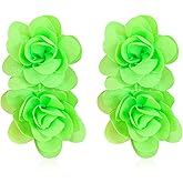 Just Follow Big Flower Drop Earrings for Women Long Fabric Floral Dangle Earrings Bohemian Exaggerated Statement