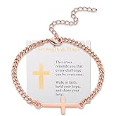 BioMag Cross Bracelet for Women, Dainty Rose Gold Copper Cuban Link Chain Bracelets Confirmation Baptism Christian Gifts for Women Religious Jewelry