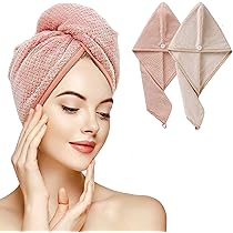 Toplive Lot De 2 Serviettes à Cheveux En Microfibre Pour Femme, Turban à Séchage Rapide Pour Cheveux Mouillés, Turban Pour Cheveux Mouillés (rose Et Marron