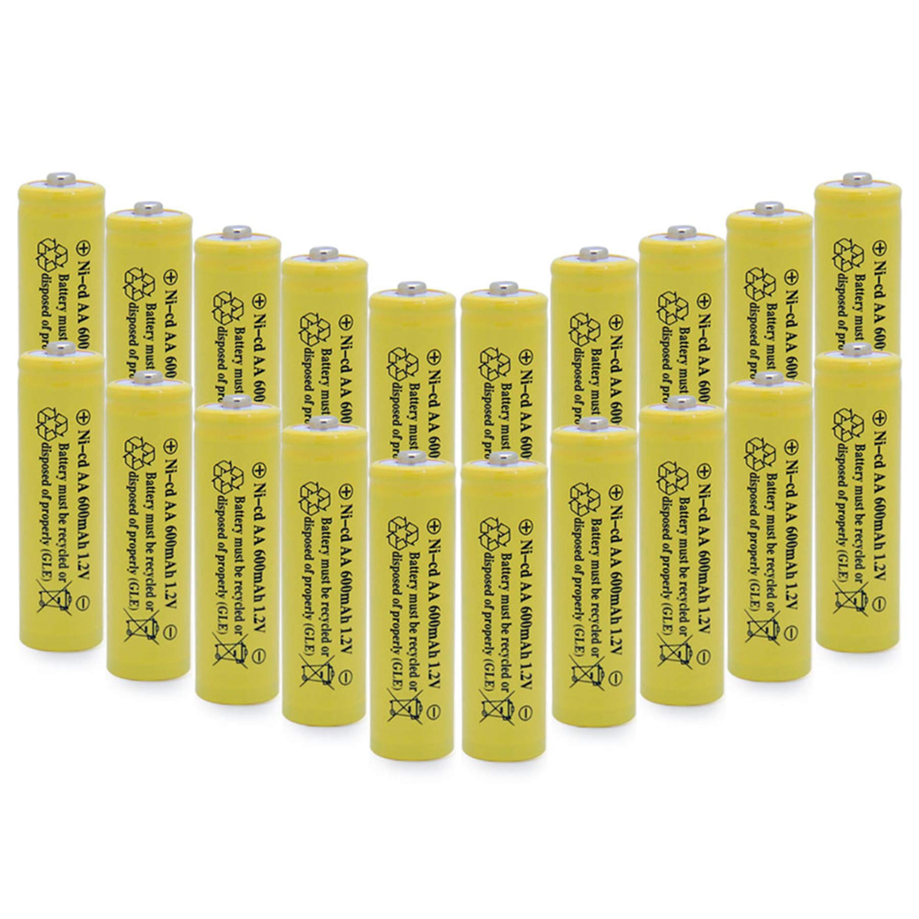 AA NiCd 600mAh 1.2V Solar Batteries Rechargable for Outdoor Garden Solar Lights Lamp(20 Pack AA Yellow)