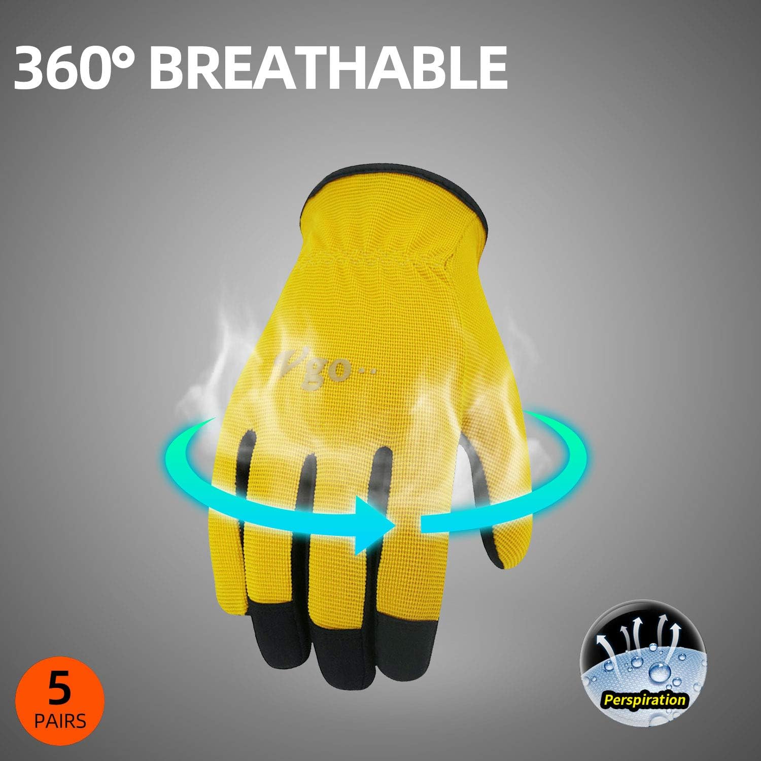 Vgo 5-Pairs Light-Duty Artificial Leather Work Gloves, Multi-Purpose & 360° Breathable Gloves, High Dexterity, Abrasion Resistant, Superior Colorfastness (Size M, 5 Colors, AL8736) - - 