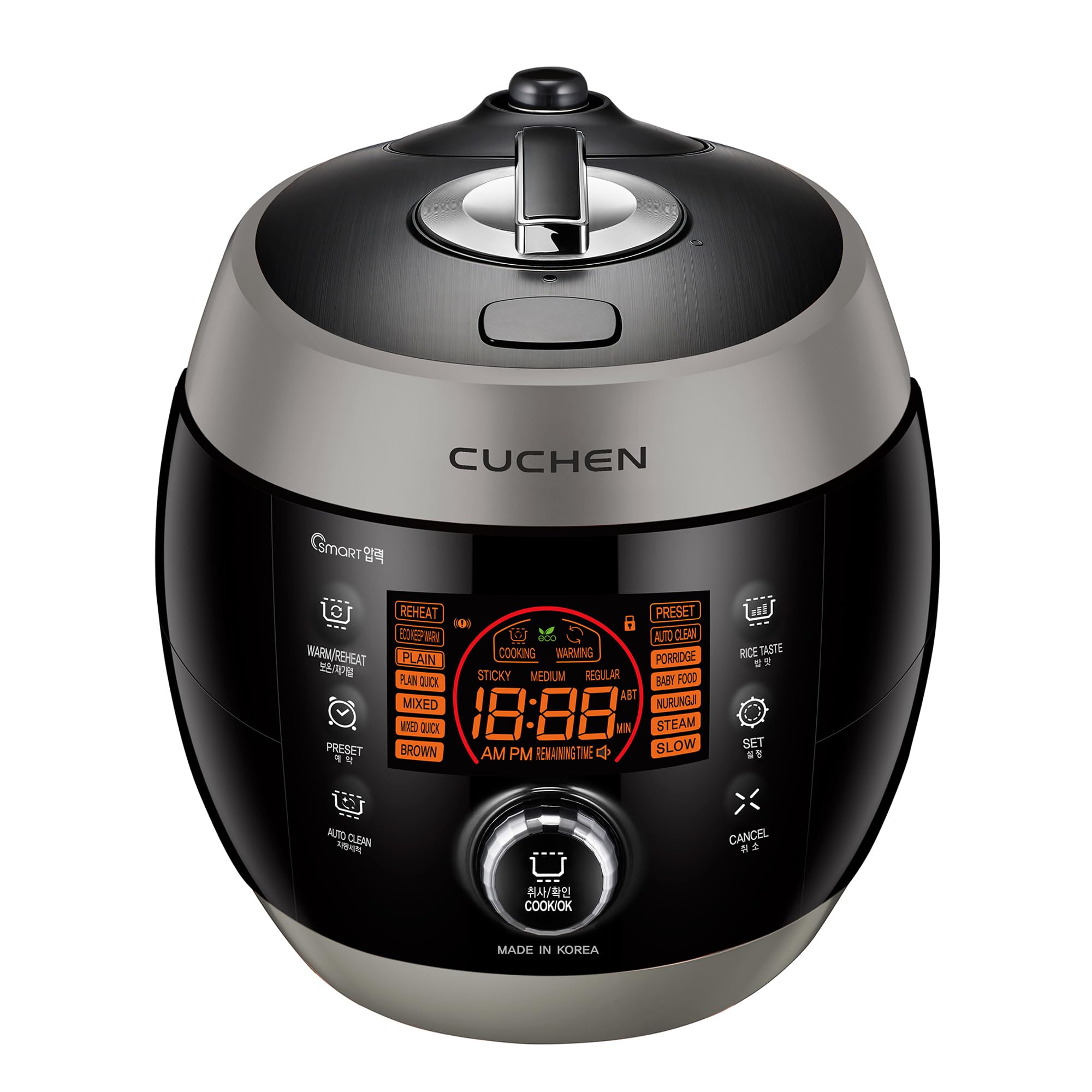 [CUCHEN] CJS-FD1004RVUS | Heating Pressure Rice Cooker 10 Cup (Uncooked) | Smart Jog Dial | Auto Steam Clean | Voice Guide | Made in Korea | Black/Dark Silver