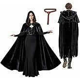 Niurui Renaissance Hooded Cape with Vintage Belt Medieval Cloak for Women and Men Hobbit Halloween Costume