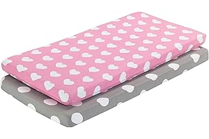 Everyday Kids 2 Pack Baby Cradle Sheets - Fitted Set for Baby Girl; 100% Cotton Jersey Knit, Breathable and Soft Cradle Mattr