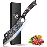 Purple Dragon Kitchen Knife 8 Inch Ultra Sharp Japanese Butcher Knife for Meat Cleaver Vegetable Cutting with Finger Hole Hand Forged High Carbon Steel Chef Knives Christmas Gift for Men and Women