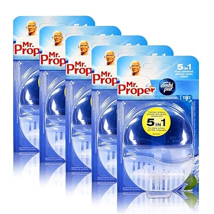 5x Mr.Proper Starterset Ambi Pur 5in1 Fresh Water & Mint WC-Stein flüssig mit Halterung