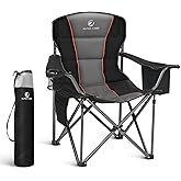 LET'S CAMP Folding Camping Chair Oversized Heavy Duty Padded Outdoor Chair with Cup Holder Storage and Cooler Bag, 450 LBS Weight Capacity, Thicken 600D Oxford