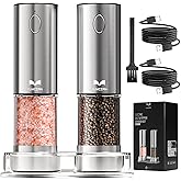 Electric Salt and Pepper Grinder Set Rechargeable, Yumcian Automatic Shakers Set with Adjustable Coarseness and LED Light, Stainless Steel Mill Set, Upgraded Larger Capacity