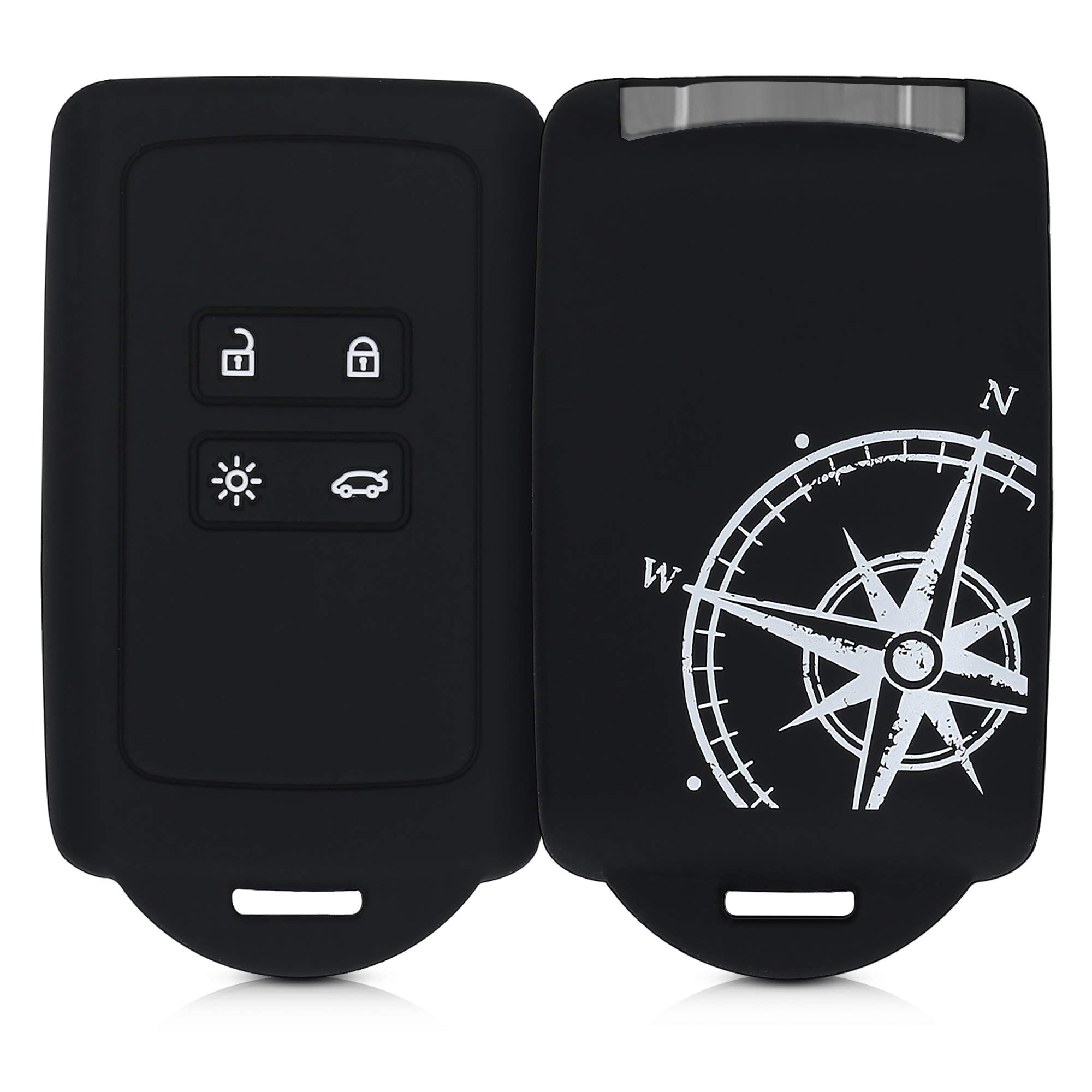 kwmobile Car Key Cover - Renault 4 Button Smart Key (Keyless Go) - Silicone Protective Fob with Compass - White/Black — image 1
