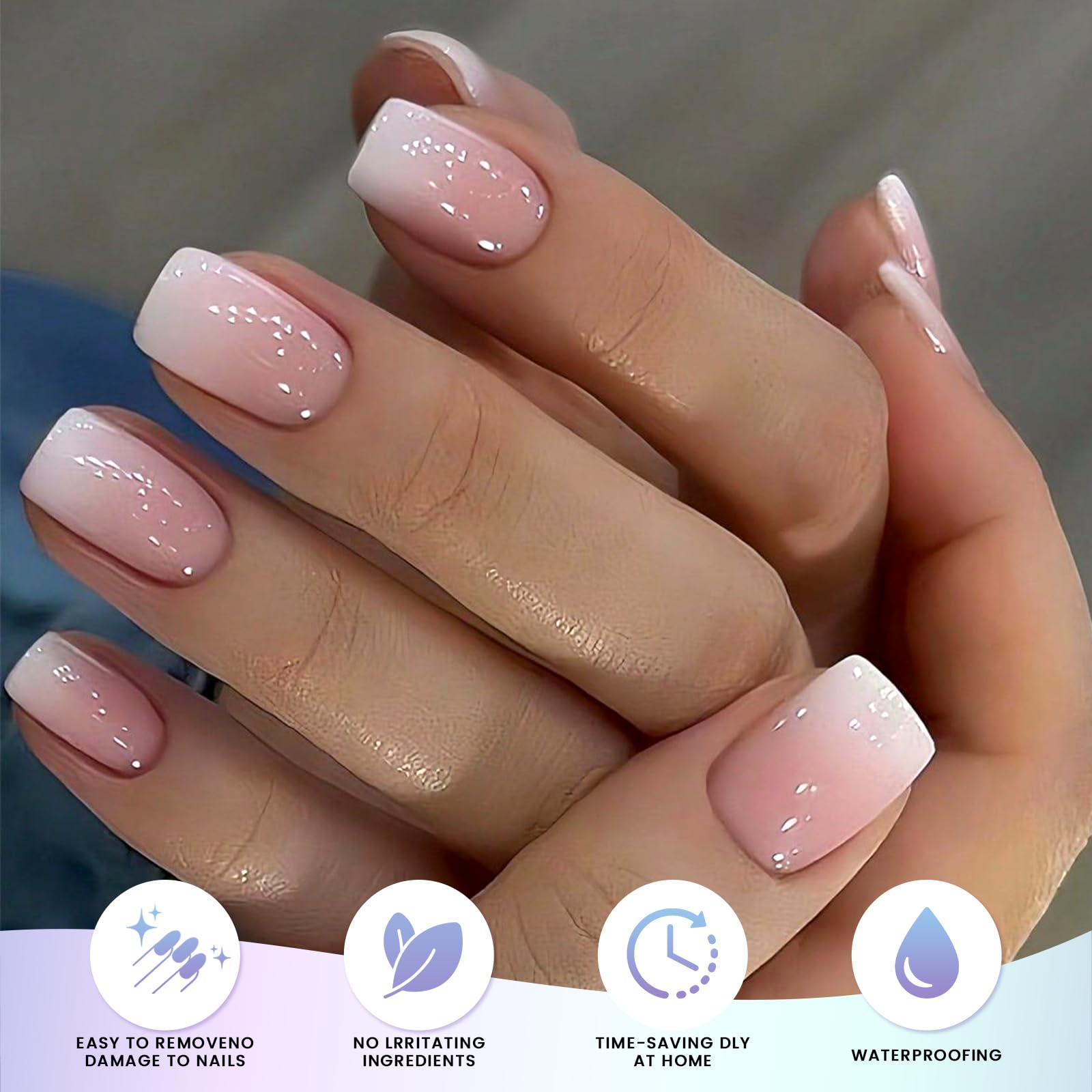 OAUEE Semi Cured Gel Nail Strips | 20 Gel Nail Stickers | Gel Nail Stickers with UV Light Required | Salon Quality, Easy Application and Removal（Transparent Pink Ombre） - Image 2