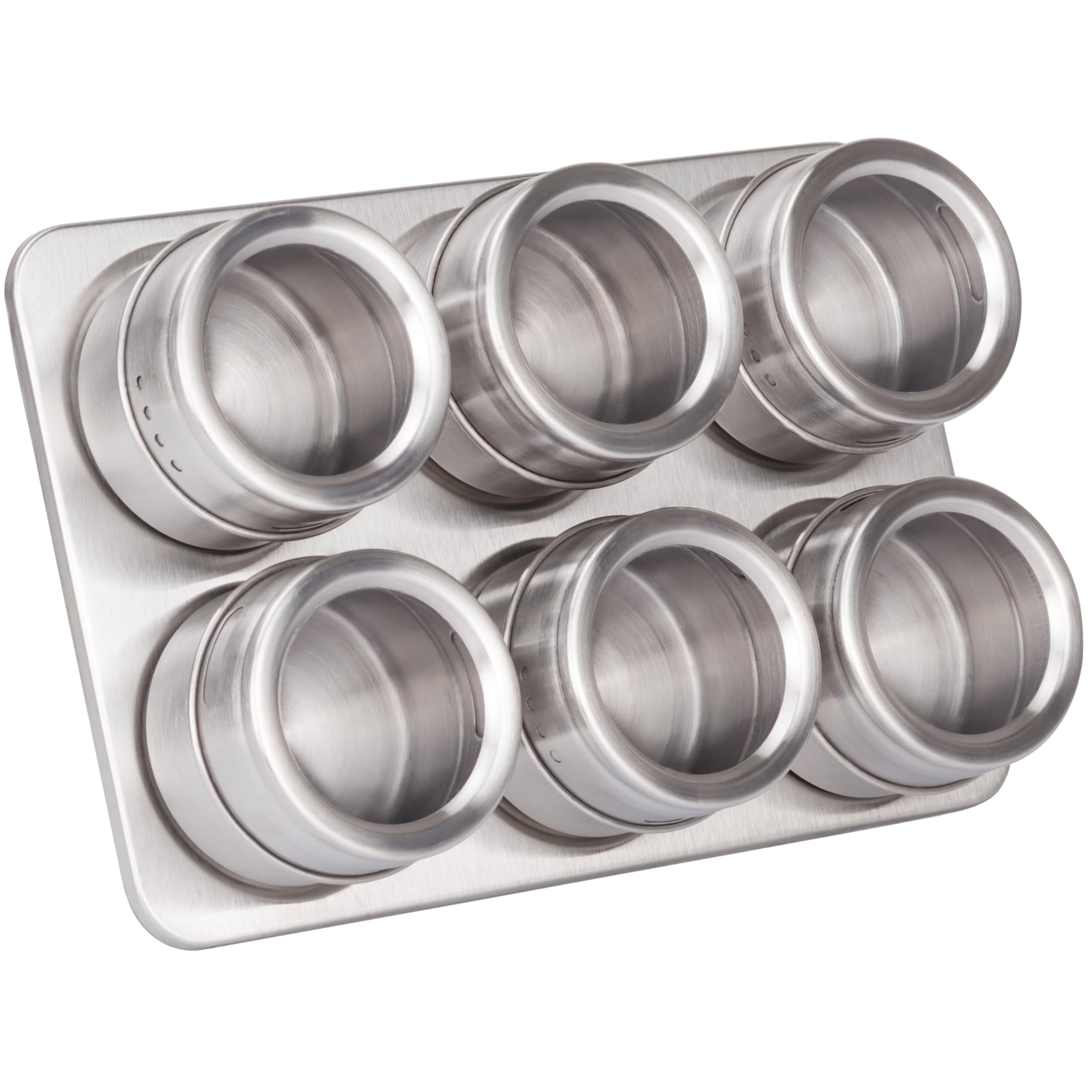 RICOO Magnetic Spice Jar Set - Essential Set of 6 Stainless Steel Kit, GR001 - The Ultimate Kitchen Organizer with Dual Pour Holes for Every Modern Culinary Enthusiast
