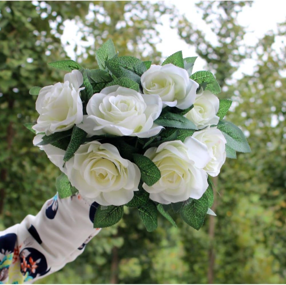 7.5FT Artificial Flower Rose Garland Vine with Green Leaves Fake Hanging Plant Flower Garland For Wedding Party Garden Wall Valentine Decoration (White - Image 5