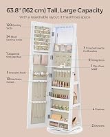 SONGMICS 6 LED Mirror Jewellery Cabinet 360° Swivel Lockable Freestanding view 4