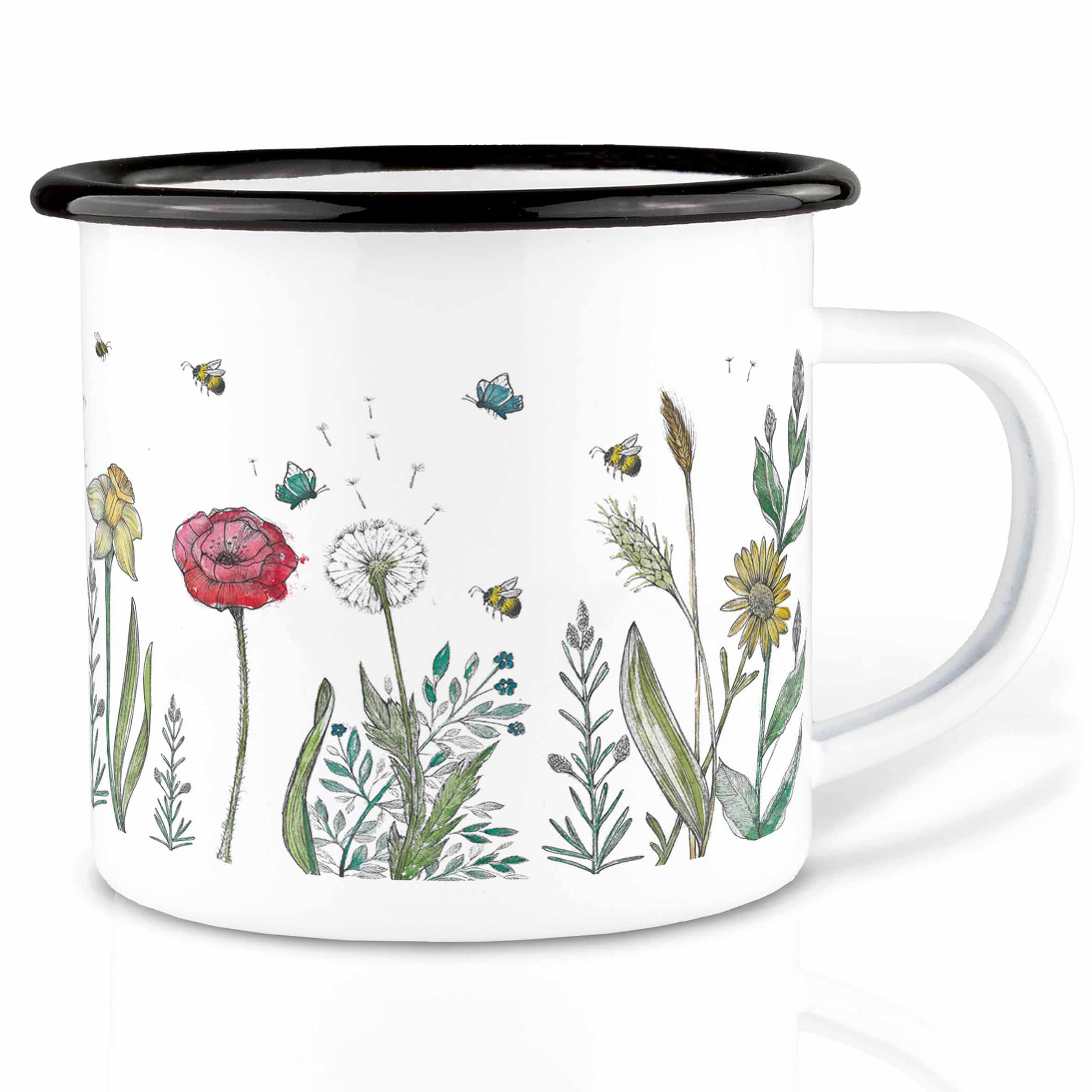 Ligarti Enamel Mug (Lightweight & Robust) | Camping Mug Hand Finished in Germany | Drinking Cup for Children, Coffee Cup, Enamel Mug | (Flower Meadow, Enamel 500 ml)