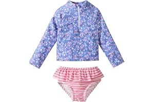 DREAM BUS Toddler Girls Long Sleeve Swimsuit 2 Piece Rashguard Set Sun Protection Baby Girls Bathing Suit Kids Swimwear