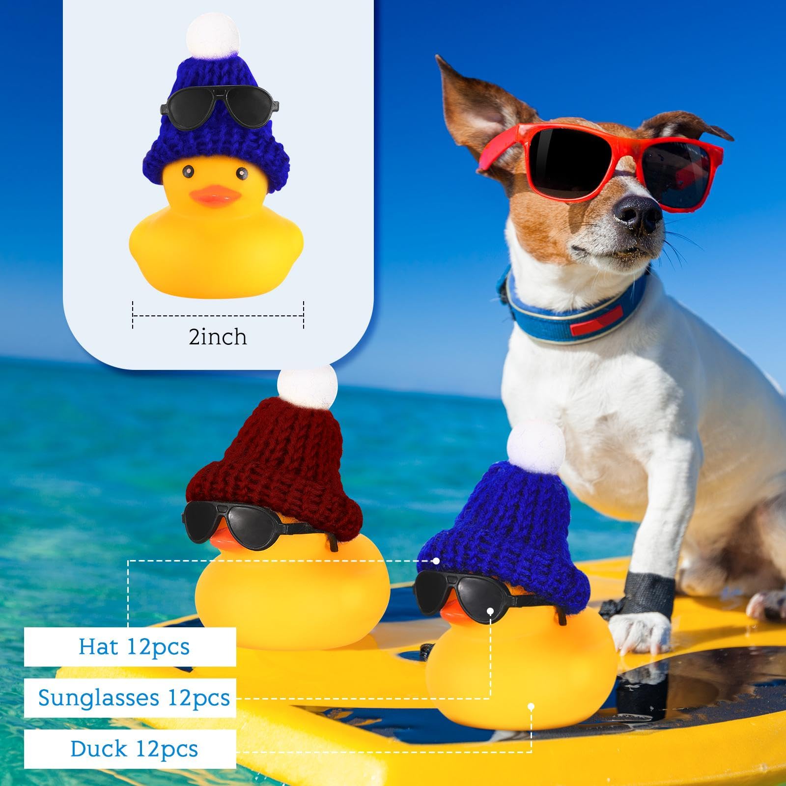Chivao 12 Pcs Mini Rubber Ducks with Sunglasses/ Glasses and Hats/ Necklace, Cruise Rubber Ducks in Bulk Valentine Gift Small Bathtub Toy for Hiding Party Favor(Cute Style,Yellow)