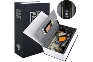 BeBesta Diversion Book Safe with Combination Lock(2.2''D*4.6''W*7''H),Money Hiding Box,Collection Box,Dictionary Diversion Metal Safe Lock Box (Black Small)