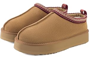 PODAIK PODALK Slippers for Women Indoor/Outdoor Fur Fluffy Suede Leather Snow Boots Mules